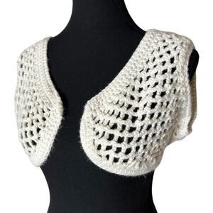 Handmade Crochet Ivory Cream Bolero Shrug Tiny Vest Festival Knit Small/Medium